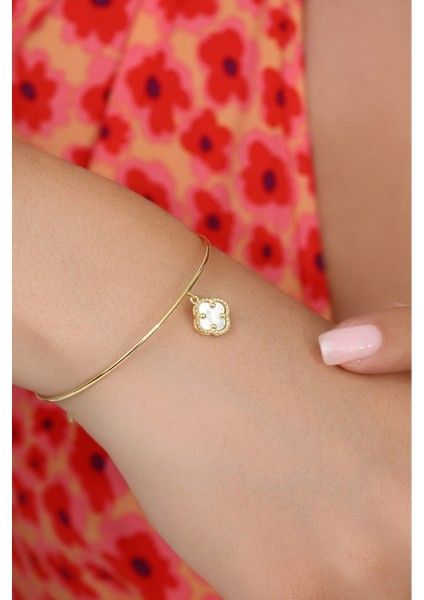 14K Altın Kaplamalı 925 Ayar Gümüş Granada Saray Yoncası Tel Bileklik - Beyaz 45103103 fiyatları