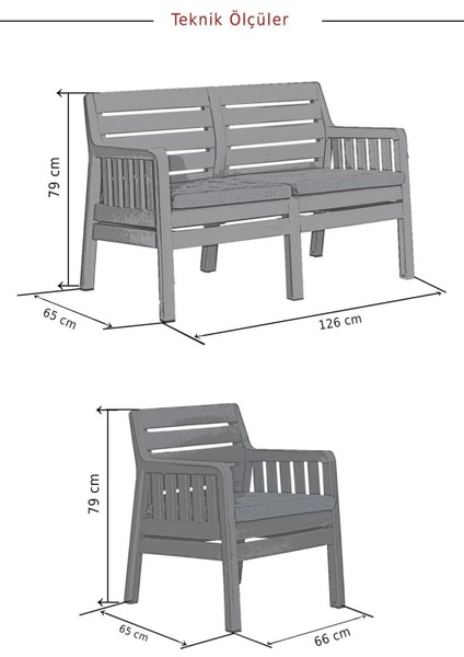 Lara Antrasit Bahçe, Balkon ve Teras Oturma Takımı – UV Korumalı Dayanıklı Polipropilen, Şık ve Modern Tasarım