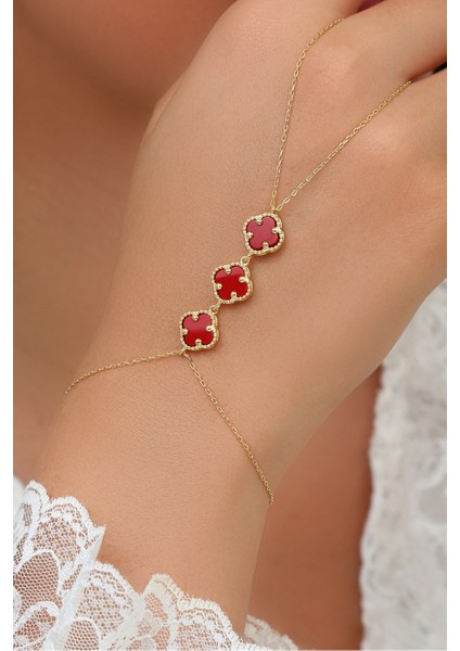 14K Altın Kaplamalı 925 Ayar Gümüş Granada Saray Yoncaları Şahmeran - Kırmızı 45103201