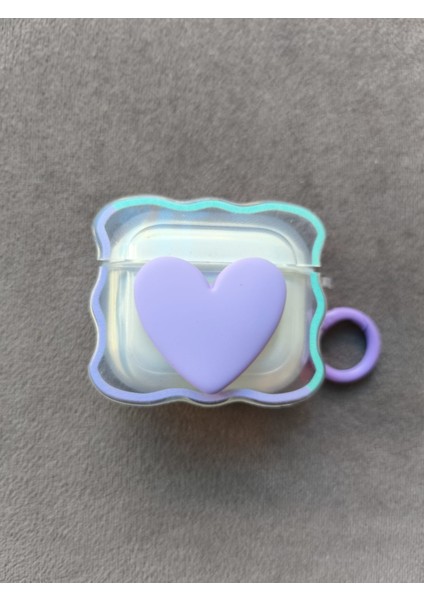 Airpods Kabartma Mor Kalp Desenli Kılıf Pro 2