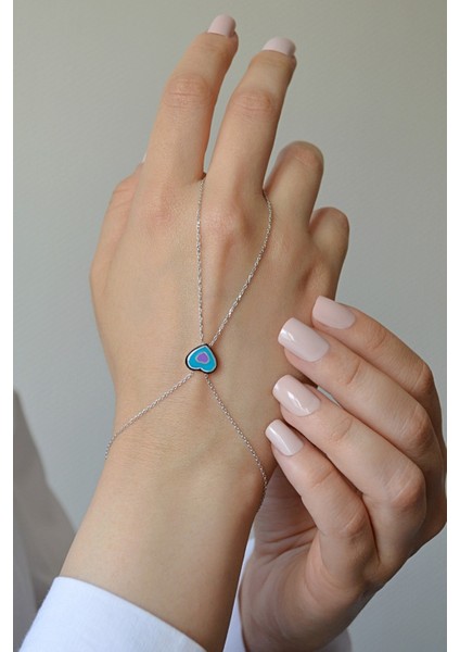 925 Ayar Gümüş Mineli Kalp Şahmeran - 45095501