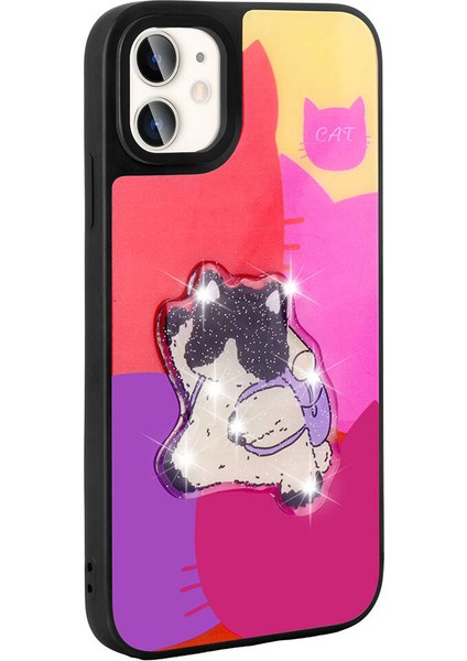 Apple iPhone 11 Kılıf Parlayan Kabartmalı Ikonik Figürlü Mnc Amas Silikon Kapak-Pembe indirimleri