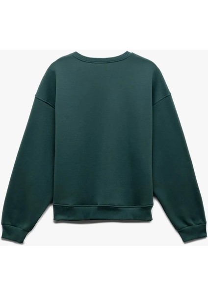 Ayıcık Baskılı Oversize Yeşil Kadın Sweatshirt 6WAL10234IK fırsatları
