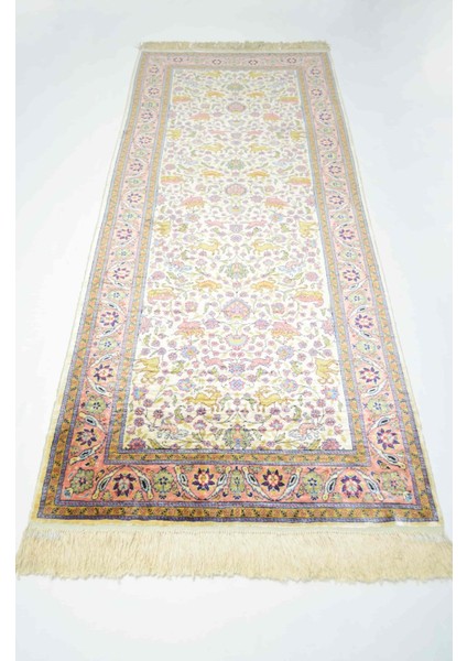 Saf Ipekten El Dokuma Krem & Pembe Renk Kayseri Halısı Yolluk 82X200 cm (1.64 M²) fiyatları