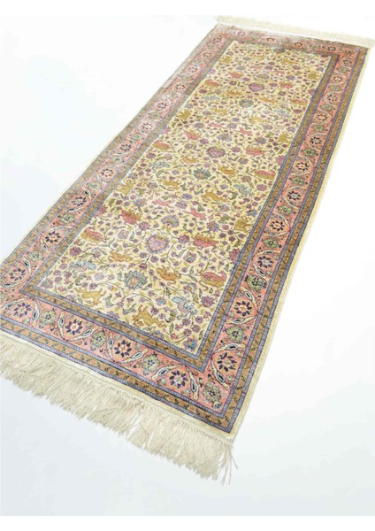 Saf Ipekten El Dokuma Krem & Pembe Renk Kayseri Halısı Yolluk 82X200 cm (1.64 M²) fırsatları