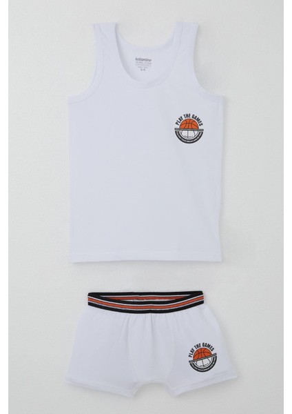 Erkek Çocuk Atlet Boxer Takım Motivasyon Temalı 1-12 Yaş, Beyaz