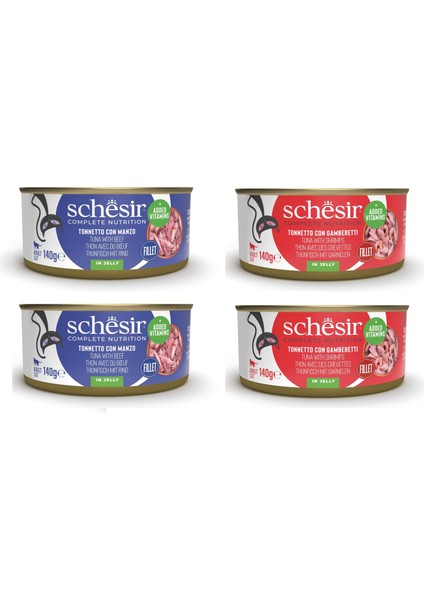 2 Çeşit Karma Tam ve Dengeli Kedi Konserve Jöleli 140 Gr. x 4 Adet