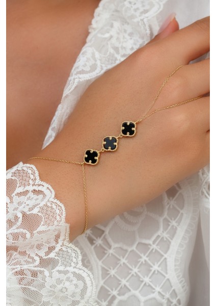 14K Altın Kaplamalı 925 Ayar Gümüş Granada Saray Yoncaları Şahmeran - Siyah Oniks 45103202 modelleri