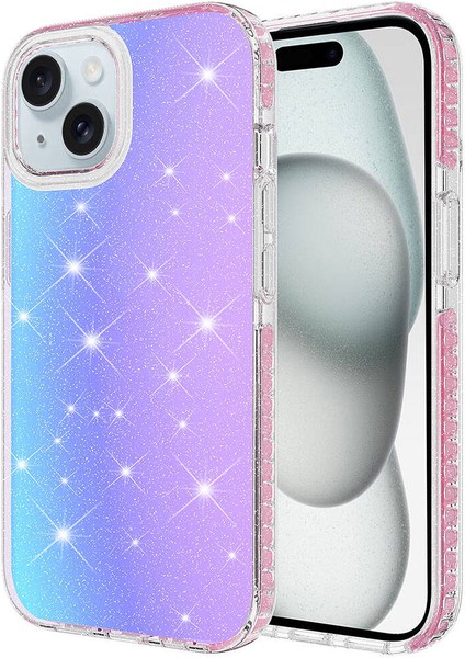 Apple iPhone 15 Kılıf Parlak Renk Geçişli Mnc Velle Kapak-Pembe