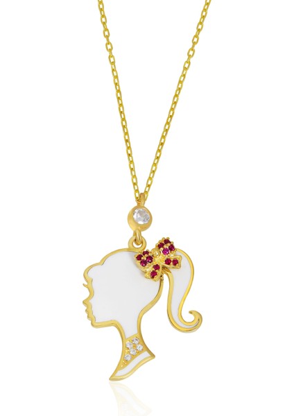 14 Ayar Altın Kaplamalı 925 Ayar Gümüş Mineli Prenses Kolye - N183401