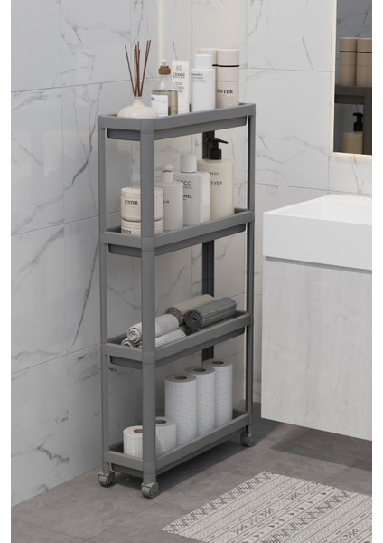 Mithra Life 4 Katlı Tekerlekli Slim Ince Gri Banyo Mutfak Rafı MIT1202 fiyatları