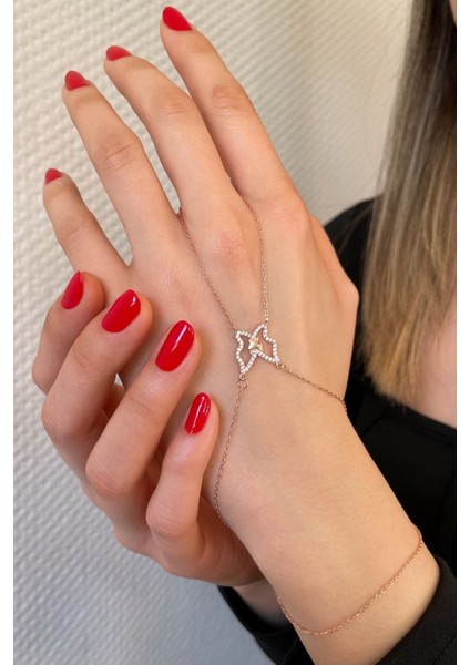 925 Ayar Gümüş Rose Kelebek Figürlü Şahmeran - 45097801