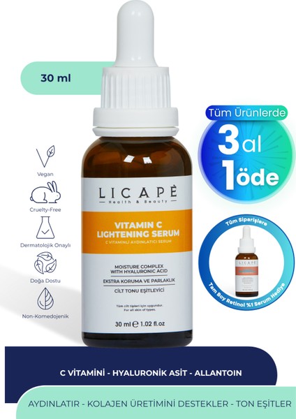C Vitamini İçeren Cilt Serumu 30 ml – Karma Ciltler için Ton Eşitleyici, Aydınlatıcı ve Yoğun Nemlendirici fiyatları