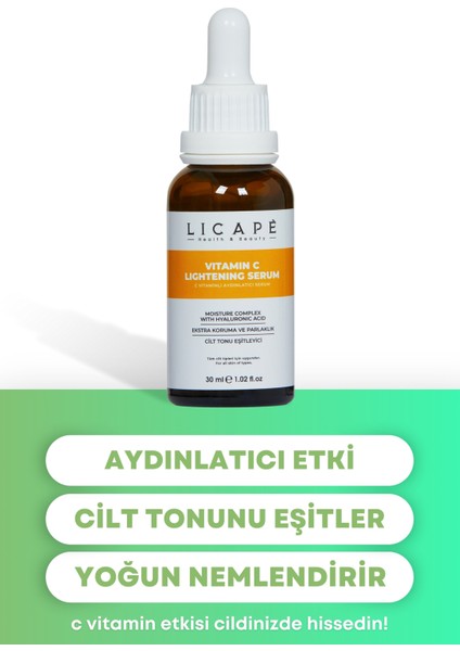 C Vitamini İçeren Cilt Serumu 30 ml – Karma Ciltler için Ton Eşitleyici, Aydınlatıcı ve Yoğun Nemlendirici