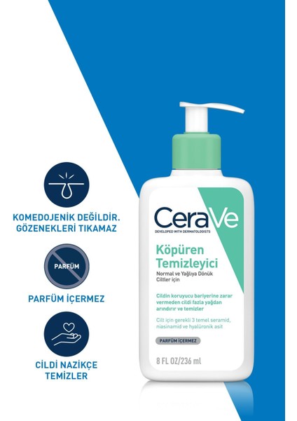 Yüz Temizleme Jeli 236 ml – Normal ve Yağlı Ciltler İçin, 3 Seramid ve Hyaluronik Asit ile Derin Temizlik modelleri
