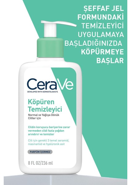 Yüz Temizleme Jeli 236 ml – Normal ve Yağlı Ciltler İçin, 3 Seramid ve Hyaluronik Asit ile Derin Temizlik
