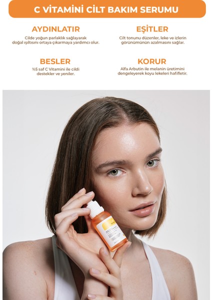 C Vitamini ve Kolajenli Aydınlatıcı Leke Karşıtı Yüz Serumu – Tüm Cilt Tiplerine Uygun 30 ml