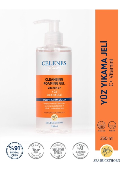 Yüz Temizleme Jeli 250 ml – Karma ve Yağlı Ciltler için Deniz İğdesi ve C+ Vitamini ile Derin Temizlik