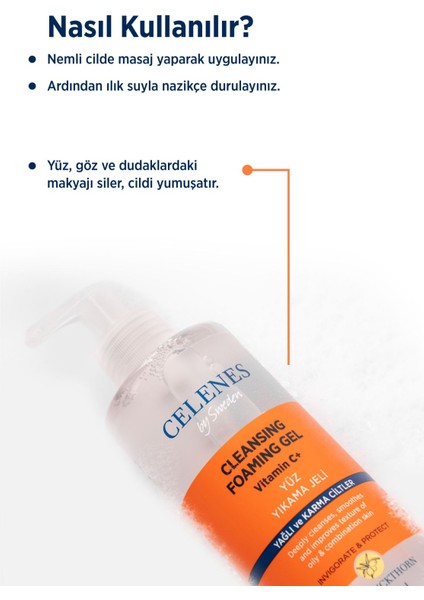 Yüz Temizleme Jeli 250 ml – Karma ve Yağlı Ciltler için Deniz İğdesi ve C+ Vitamini ile Derin Temizlik indirimleri