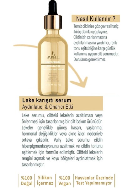 Aydınlatıcı ve Leke Karşıtı Serum 30 ml – Karma Ciltler için Niacinamide ve Hyaluronik Asitli Yoğun Nem