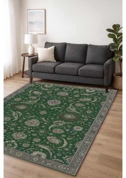 |vintage Etnik Otantik Salon Mutfak Halısı Zümrüt Yeşili Floral|yıkanabilir Halı fiyatları