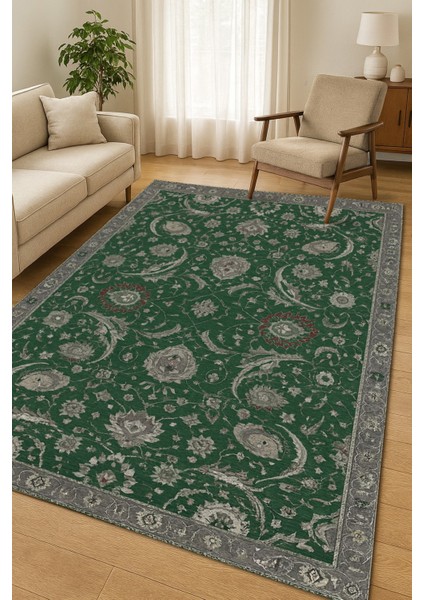 |vintage Etnik Otantik Salon Mutfak Halısı Zümrüt Yeşili Floral|yıkanabilir Halı modelleri