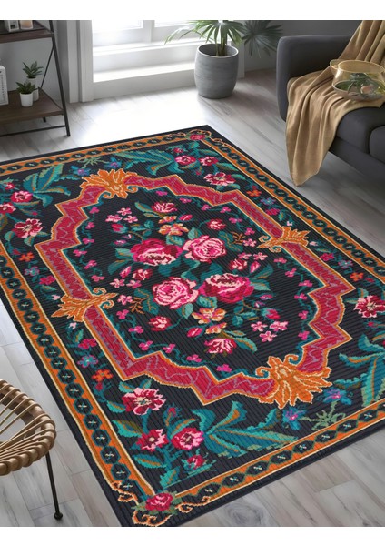 | Vintage Eskitme Tarz Otantik Minimalist Turuncu-Kırmızı-Yeşil | Yıkanabilir Halı fiyatları