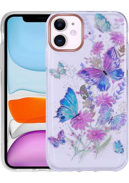 iPhone 11 Kılıf Desenli Simli Sert Mnc Inka Kapak-No1