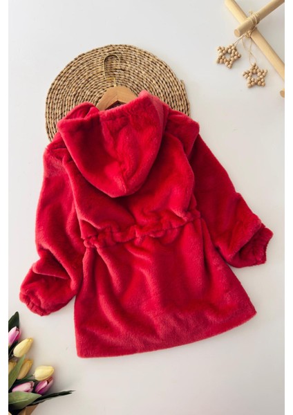 Belden Bağcık Detaylı Kapüşonlu Peluş Kız çocuk mont - Bordo fiyatları
