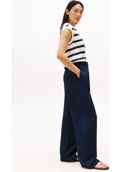 Viskon Twill Rahat Kesim Düz Paça Kadın Pantolon WW0WW46749C1G