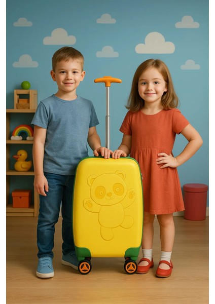 Valiz - Çocuk Valiz - WX-414 Sarı Panda Çocuk Valizi
