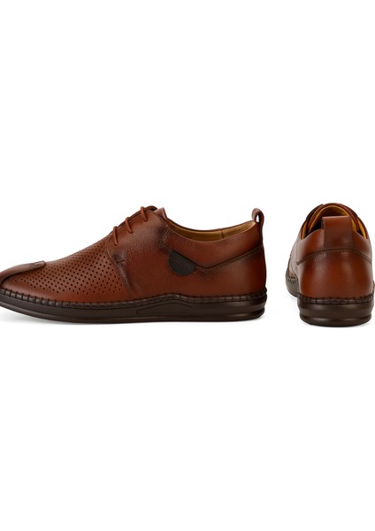 GR0372 Hakiki Deri Hafif Poli Taban Dikişli Aksesuarlı Delikli Günlük Espadril Tarz Kahverengi Erkek Ayakkabı fiyatları