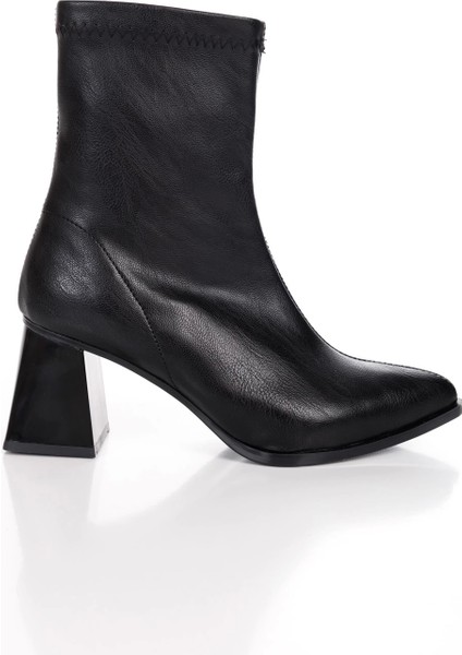 Siyah 7 cm Kalın Topuklu Sivri Burunlu Streç Bot modelleri