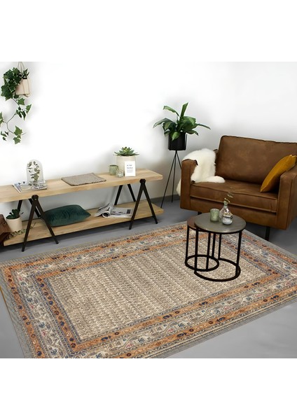 |vintage Eskitme Tarz Otantik Minimalist Krem-Sarı |yıkanabilir Halı