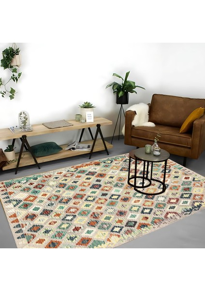 | Vintage Eskitme Tarz Otantik Minimalist Soft Krem-Yeşil | Yıkanabilir Halı