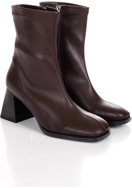 Kahverengi Kalın Topuklu Streç Bot modelleri