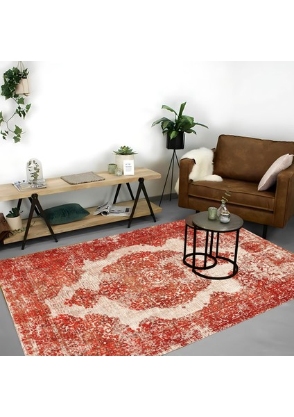 |vintage Eskitme Tarz Otantik Minimalist Bordo Krem |yıkanabilir Halı