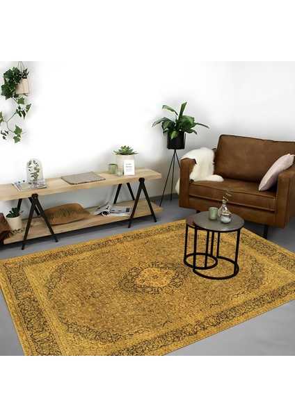 |vintage Eskitme Tarz Otantik Minimalist Sarı |yıkanabilir Halı