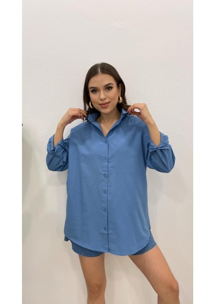 Kadın Oversize Basic Uzun Kol Gömlek modelleri