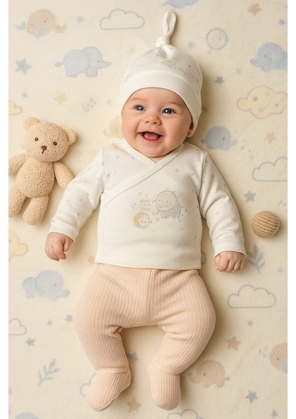 Bebek 0/3 Ay Kuzucuk Desenli Hastane Çıkışı Yenidoğan Zıbın Seti