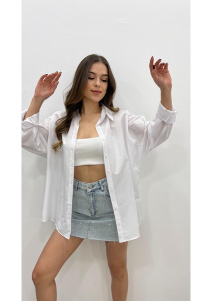 Kadın Oversize Basic Uzun Kol Gömlek modelleri