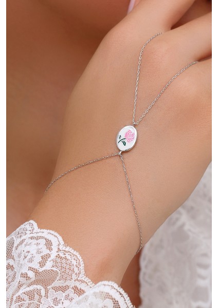 925 Ayar Gümüş Mine Gül Motifli Şahmeran - 45103401