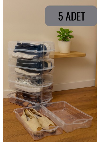 Mithra Life 5 Adet Şeffaf Erkek Kadın Ayakkabı Saklama Kutusu MIT1230