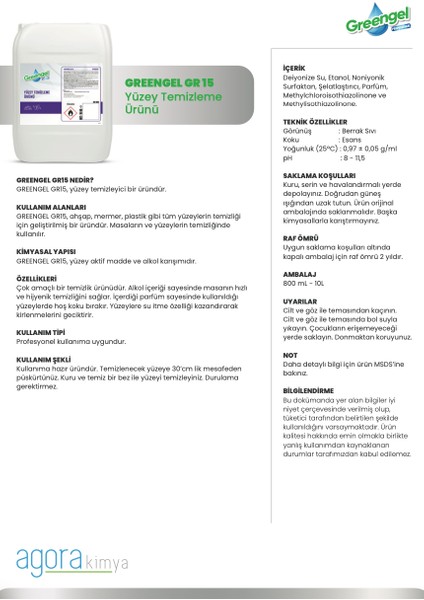 GR15 800 ml – Çok Amaçlı Yüzey Temizleyici