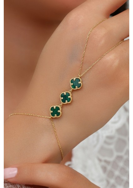 14K Altın Kaplamalı 925 Ayar Gümüş Granada Saray Yoncaları Şahmeran - Yeşil 45103200