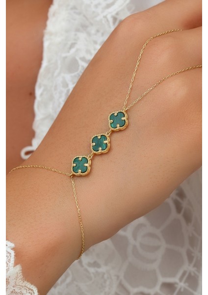 14K Altın Kaplamalı 925 Ayar Gümüş Granada Saray Yoncaları Şahmeran - Yeşil 45103200 modelleri