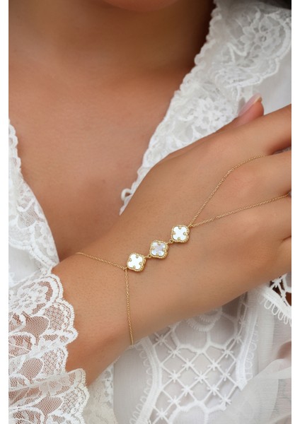 14K Altın Kaplamalı 925 Ayar Gümüş Granada Saray Yoncaları Şahmeran - Beyaz 45103203