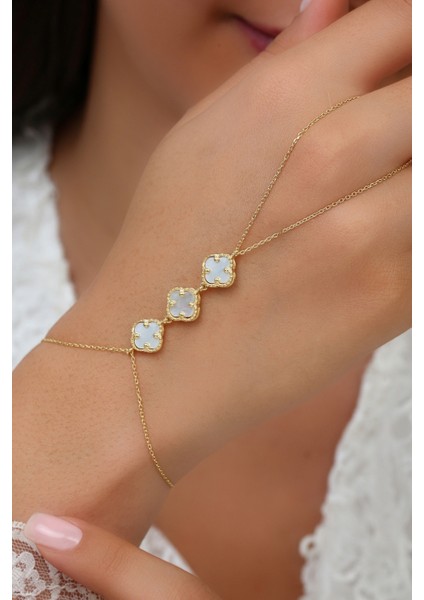 14K Altın Kaplamalı 925 Ayar Gümüş Granada Saray Yoncaları Şahmeran - Beyaz 45103203 modelleri