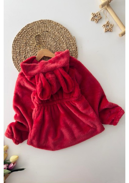 Kulaklı Kapüşonlu Kız Çocuk peluş mont - Kırmızı fiyatları