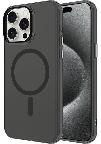 Apple iPhone 15 Pro Max Kılıf Mnc Magsafe Şarj Özellikli Buzlu Transparan C-Pro Sert Kapak-Siyah